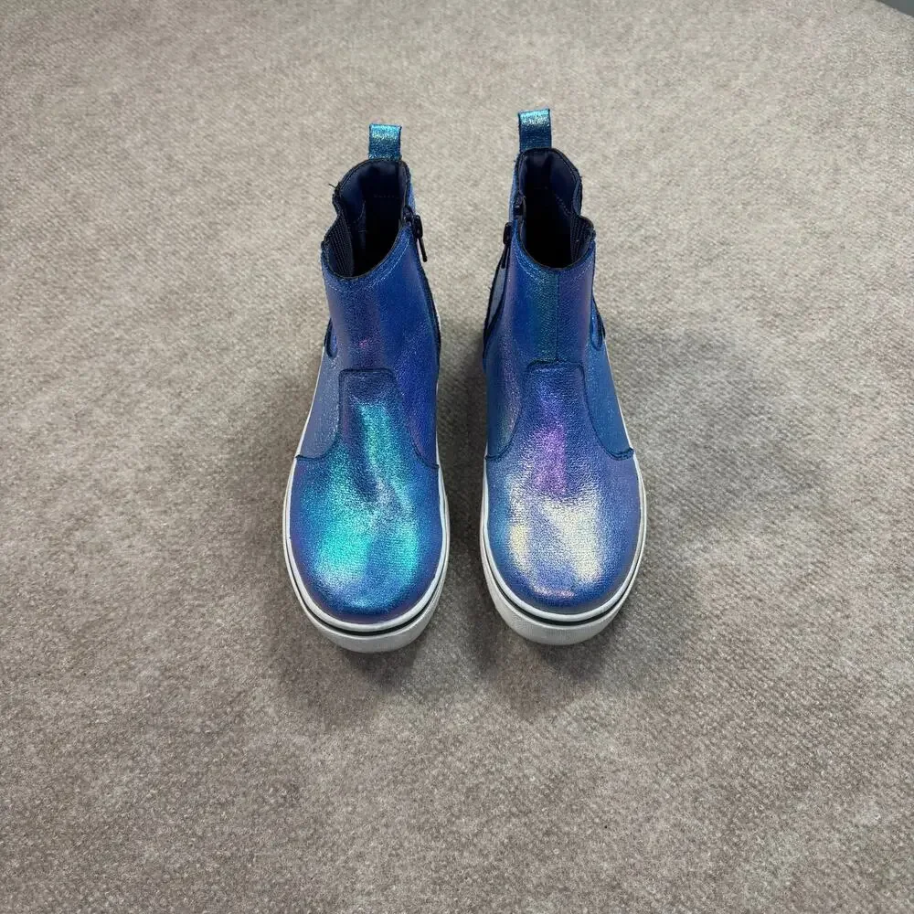 Lands' End Kids Iridescent Blue Purple Chelsea Sneaker Boots - Size 4M - Picture 3 of 6